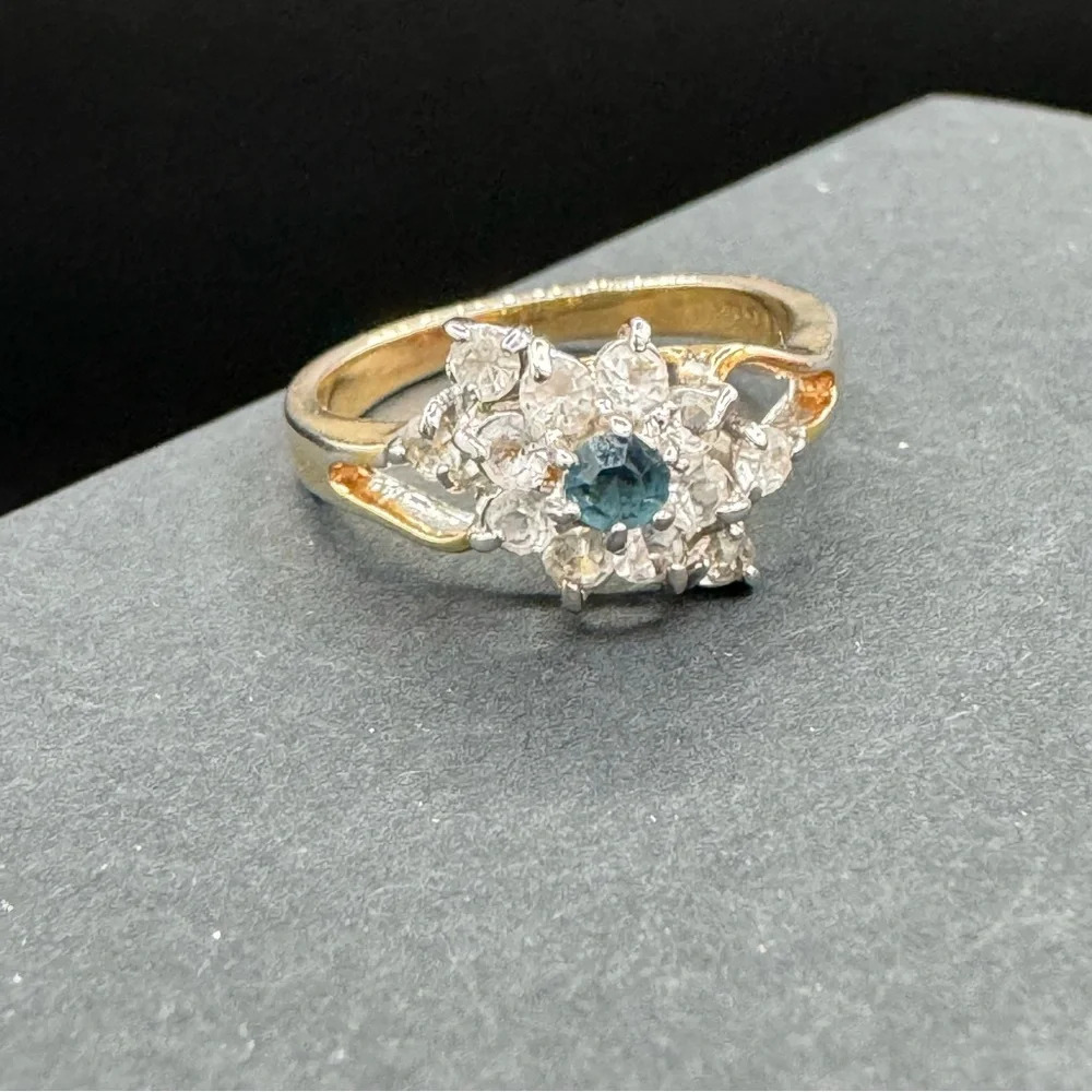 Vintage Estate Ring 14KT GE Birthstone Blue Sapphire Color and CZ Ring Size 6.75